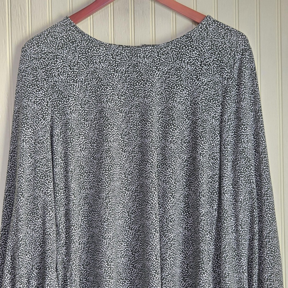 Adrianna Papell‎ Blouse Womens Large Black Boat Neck 3/4 Sleeve Polka Dot Top